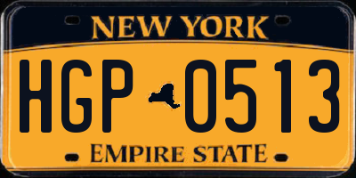 NY license plate HGP0513