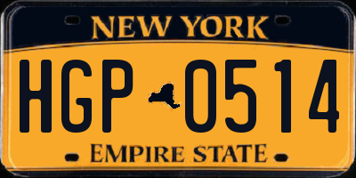 NY license plate HGP0514