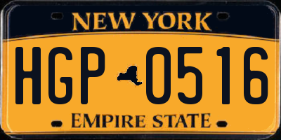 NY license plate HGP0516