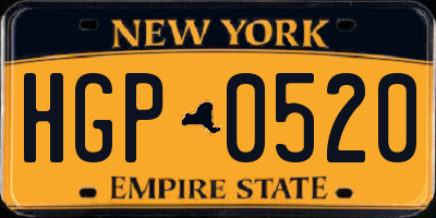 NY license plate HGP0520