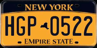 NY license plate HGP0522