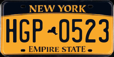 NY license plate HGP0523