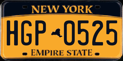 NY license plate HGP0525