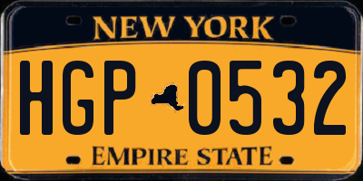 NY license plate HGP0532