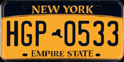 NY license plate HGP0533