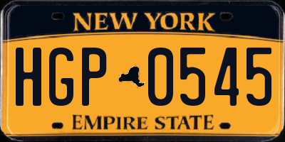 NY license plate HGP0545