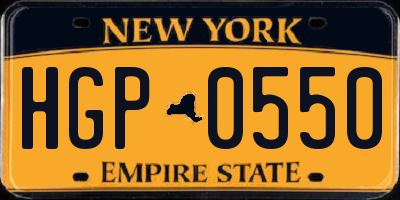 NY license plate HGP0550