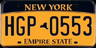 NY license plate HGP0553