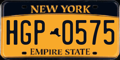 NY license plate HGP0575