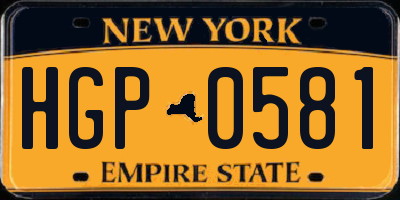 NY license plate HGP0581