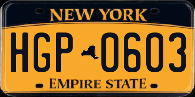 NY license plate HGP0603