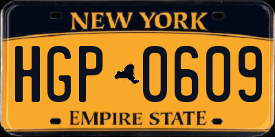 NY license plate HGP0609