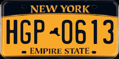 NY license plate HGP0613