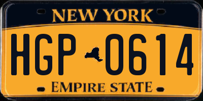 NY license plate HGP0614