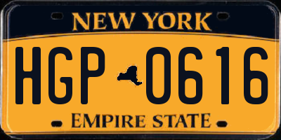 NY license plate HGP0616