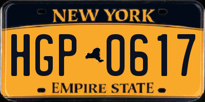 NY license plate HGP0617