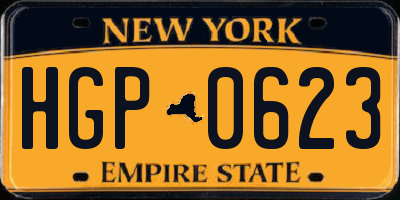 NY license plate HGP0623