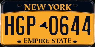 NY license plate HGP0644