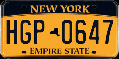 NY license plate HGP0647