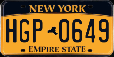 NY license plate HGP0649