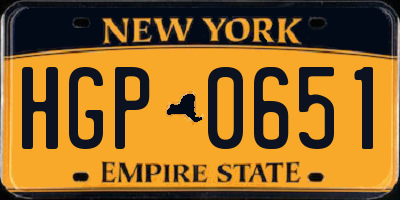 NY license plate HGP0651