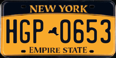 NY license plate HGP0653