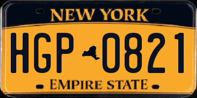 NY license plate HGP0821