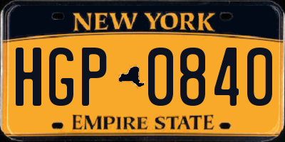 NY license plate HGP0840