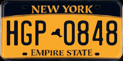 NY license plate HGP0848