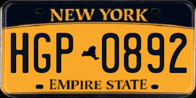 NY license plate HGP0892