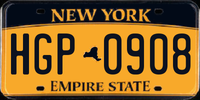 NY license plate HGP0908