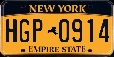 NY license plate HGP0914