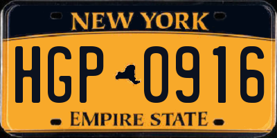 NY license plate HGP0916