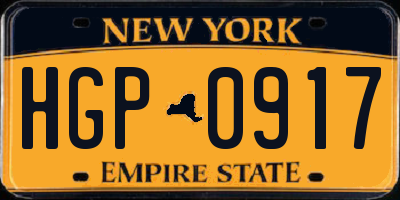 NY license plate HGP0917