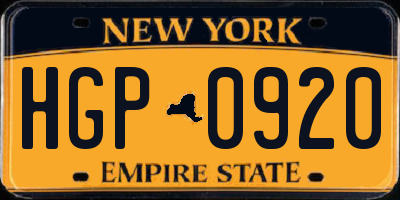 NY license plate HGP0920