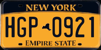 NY license plate HGP0921