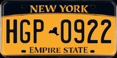 NY license plate HGP0922