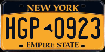 NY license plate HGP0923