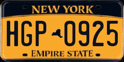 NY license plate HGP0925