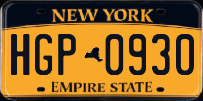 NY license plate HGP0930