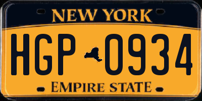 NY license plate HGP0934