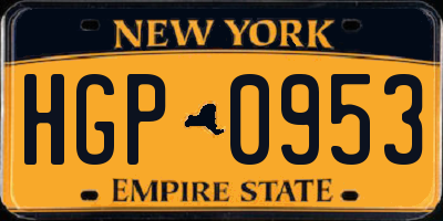 NY license plate HGP0953