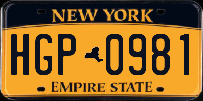 NY license plate HGP0981