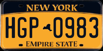 NY license plate HGP0983