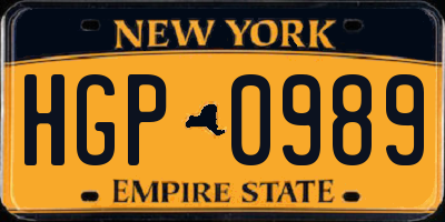 NY license plate HGP0989