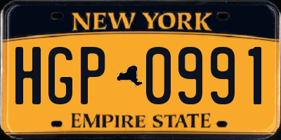 NY license plate HGP0991