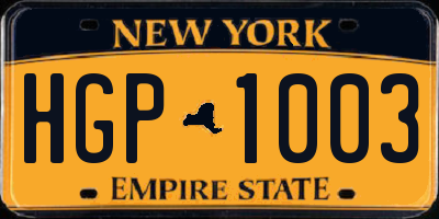 NY license plate HGP1003