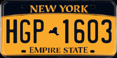 NY license plate HGP1603