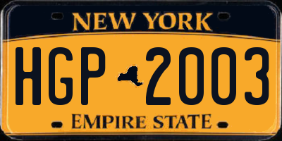 NY license plate HGP2003