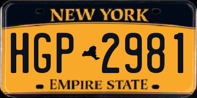 NY license plate HGP2981